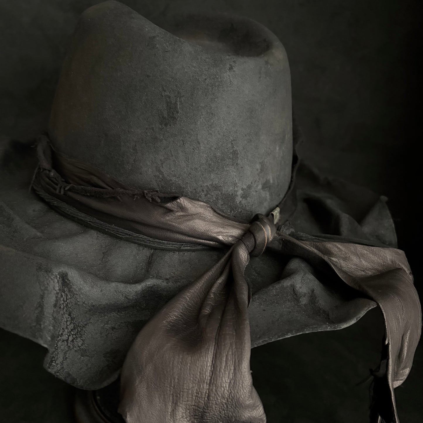Charcoal foldable brim hang back leather fedora hat