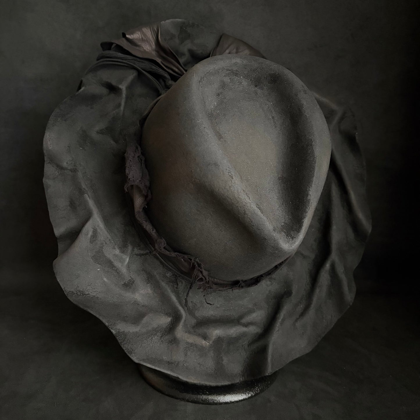 Charcoal foldable brim hang back leather fedora hat