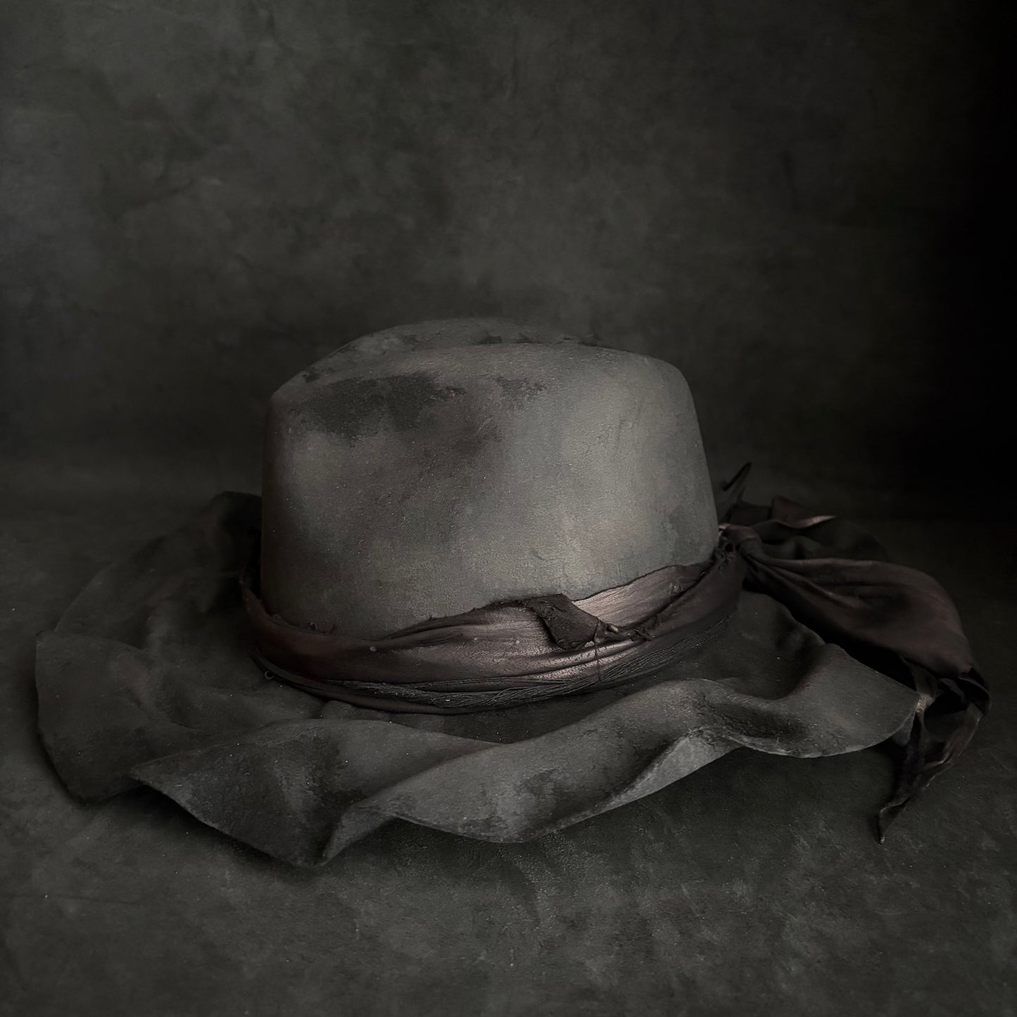 Charcoal foldable brim hang back leather fedora hat