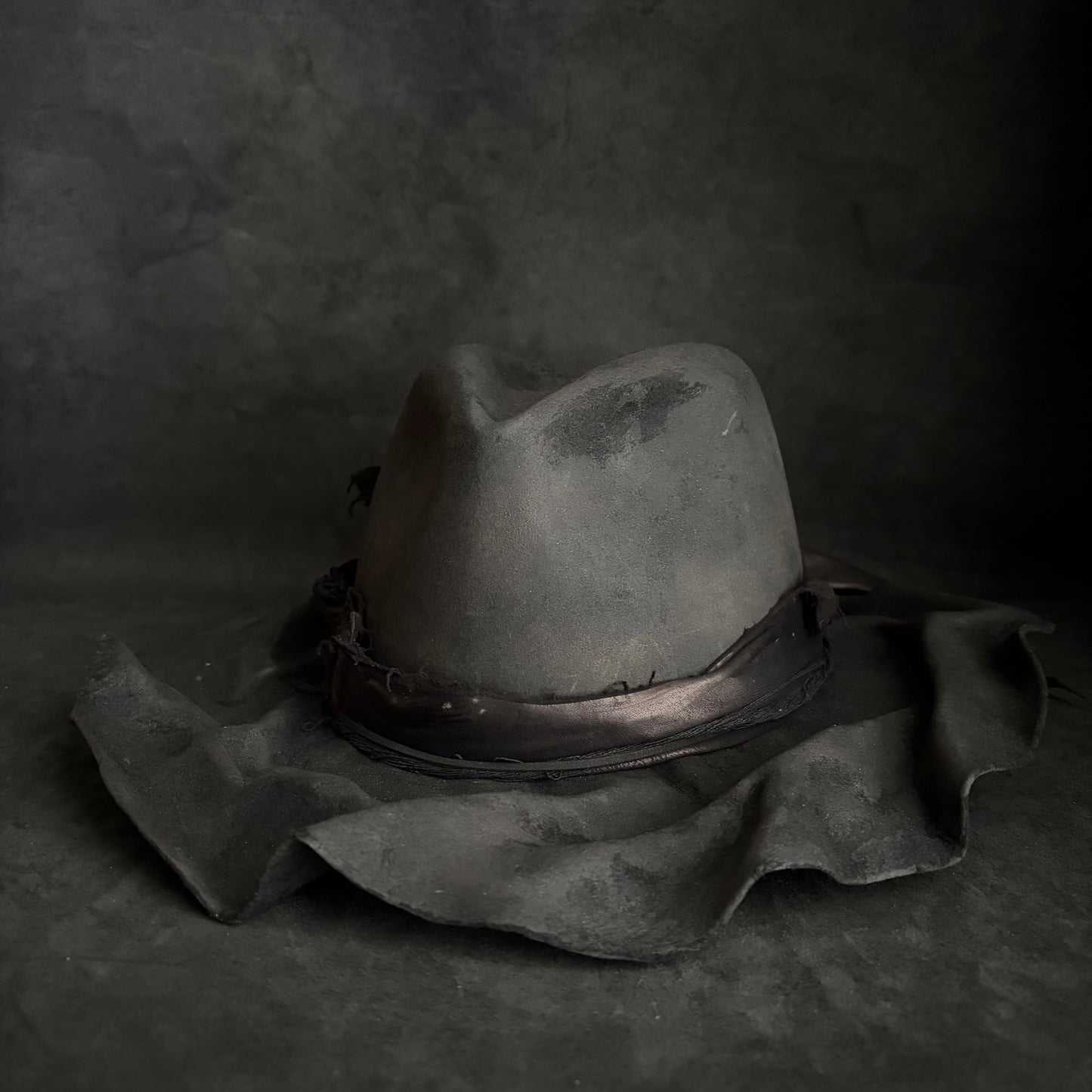 Charcoal foldable brim hang back leather fedora hat