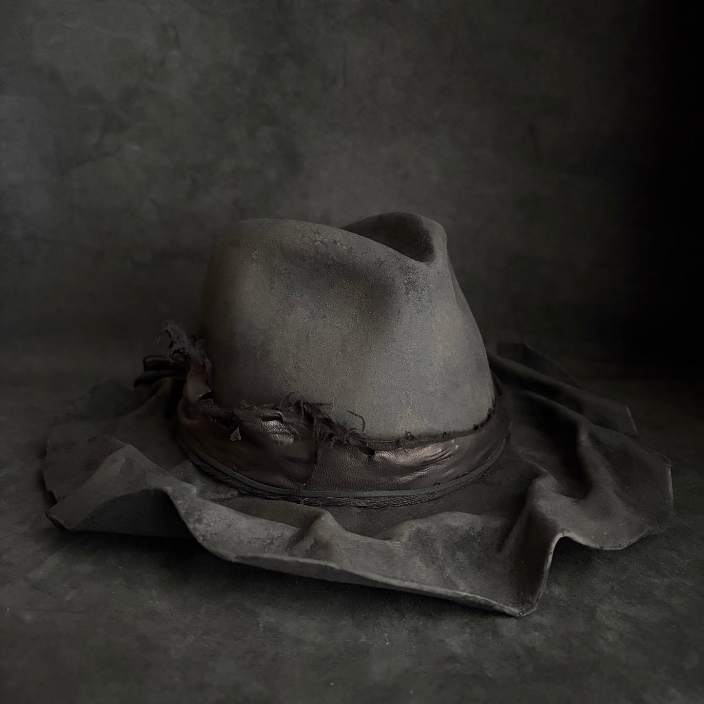 Charcoal foldable brim hang back leather fedora hat