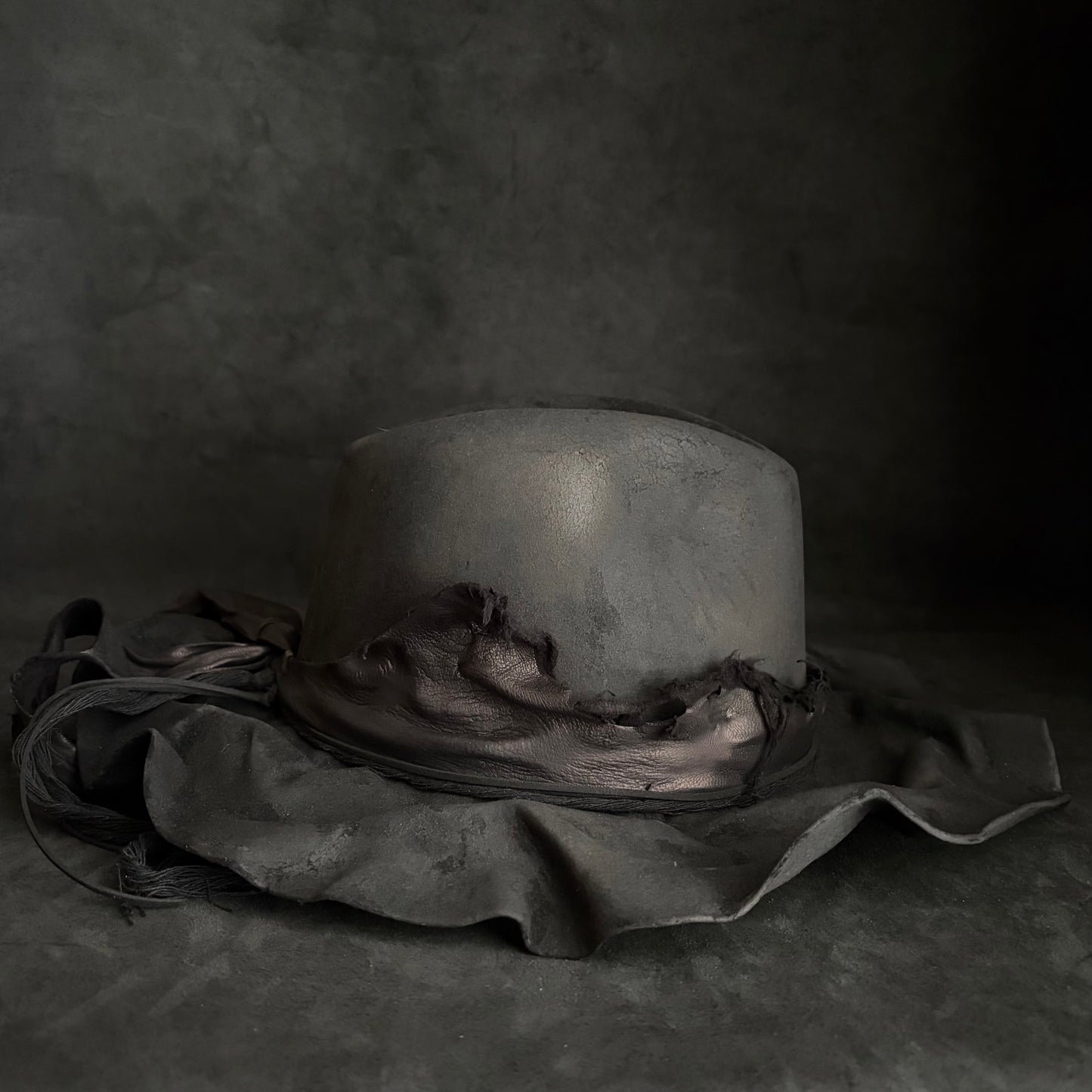 Charcoal foldable brim hang back leather fedora hat