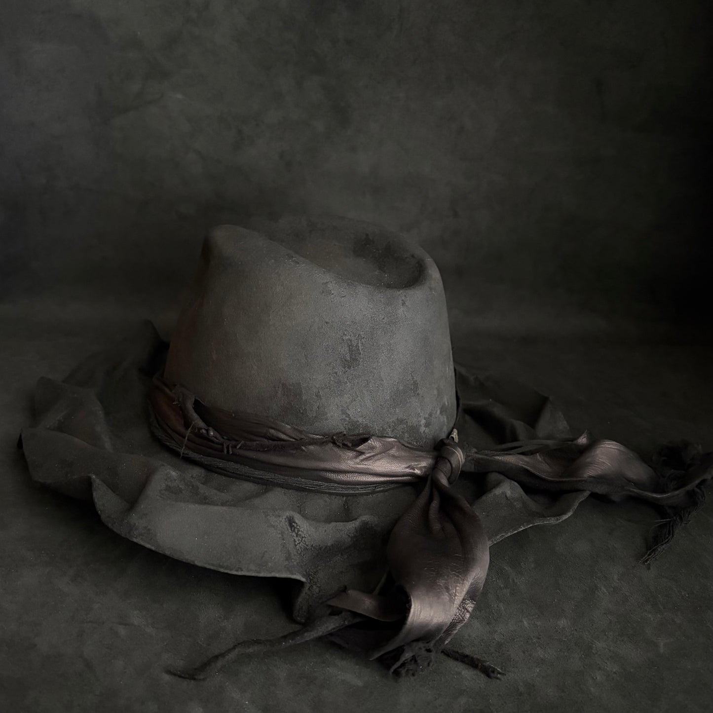 Charcoal foldable brim hang back leather fedora hat