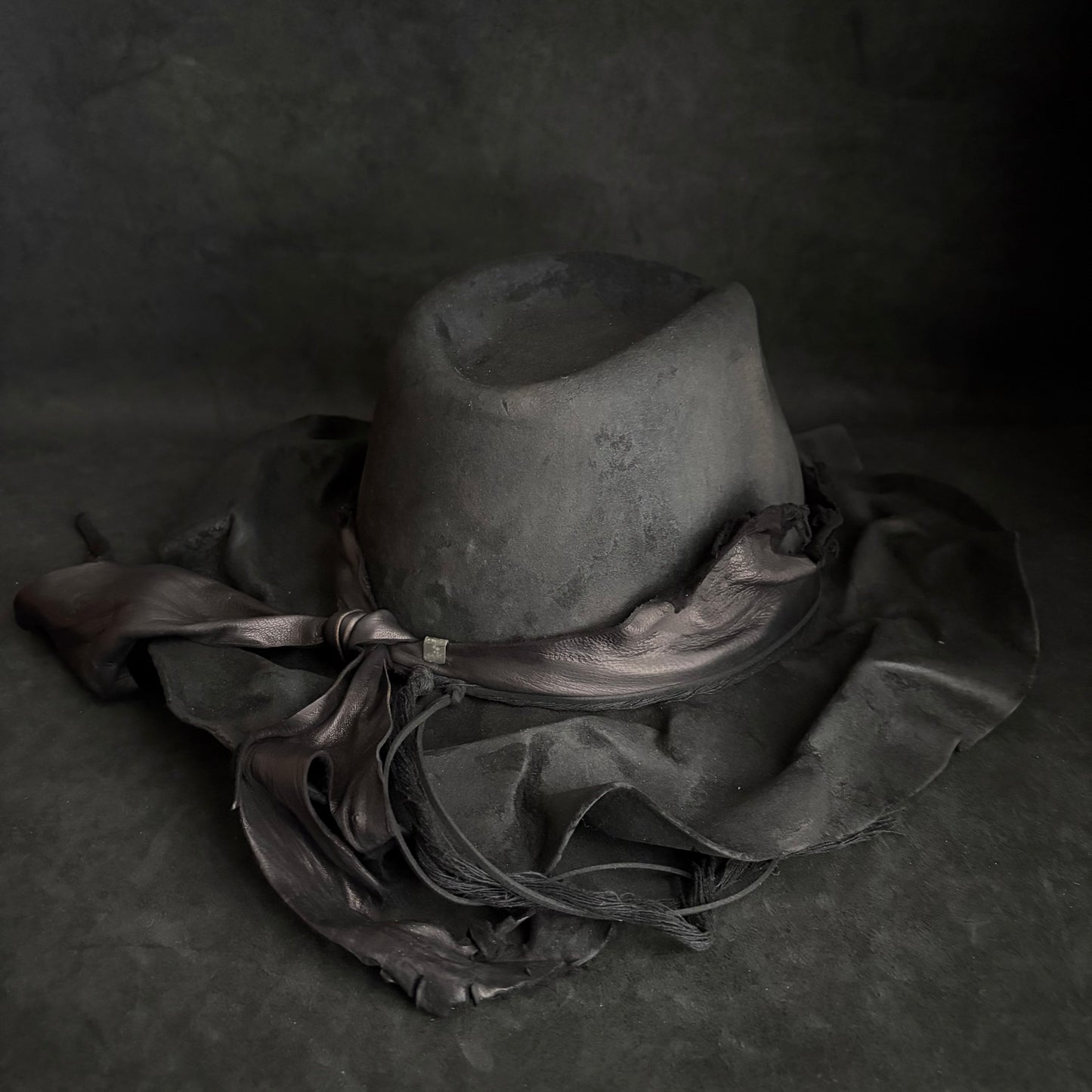 Charcoal foldable brim hang back leather fedora hat
