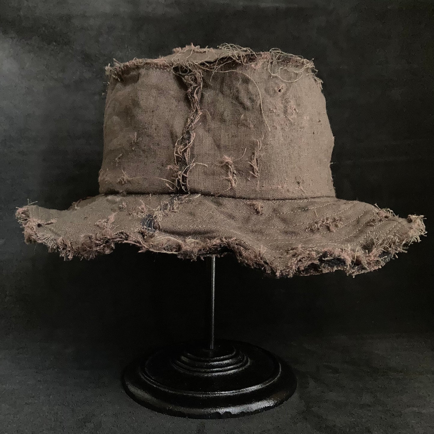 Back side brown khaki linen bucket hat