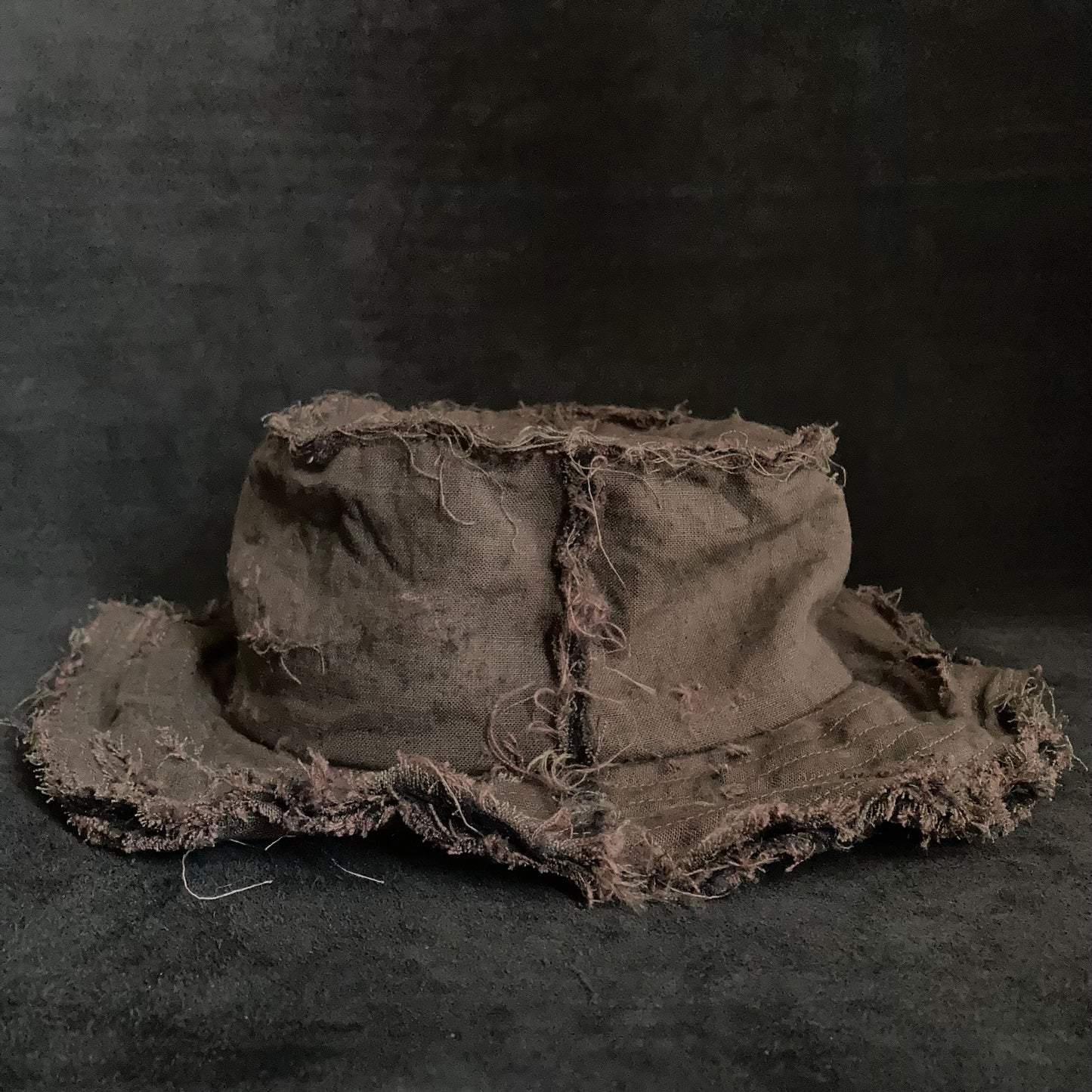 Back side brown khaki linen bucket hat