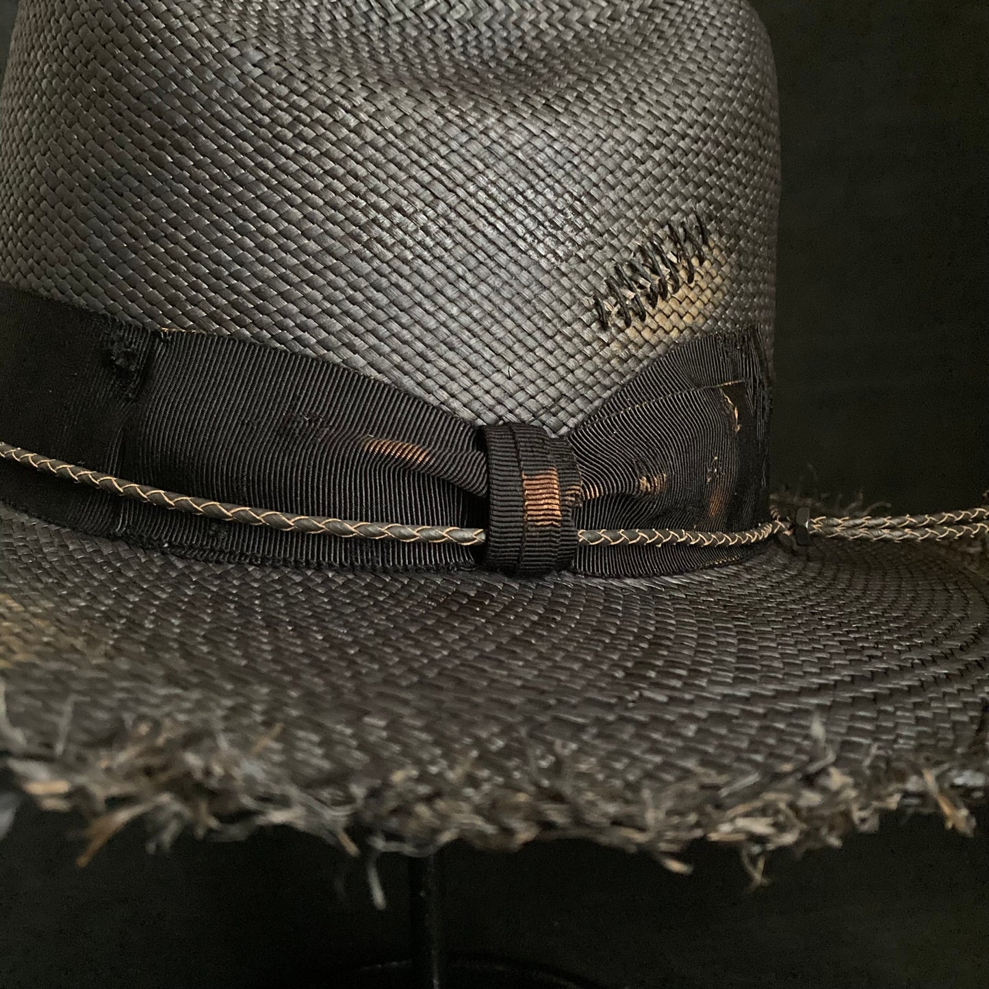 Burned scars black panama hat