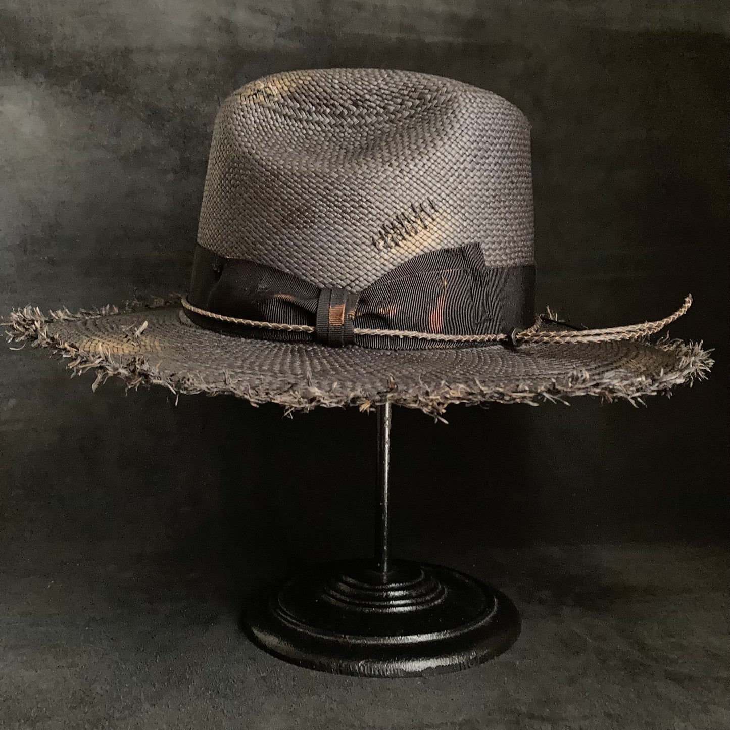 Burned scars black panama hat