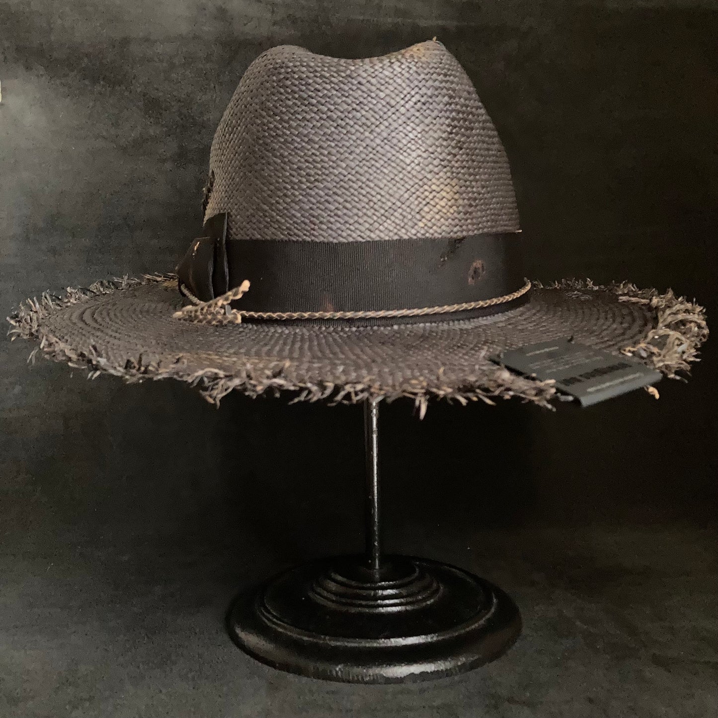 Burned scars black panama hat