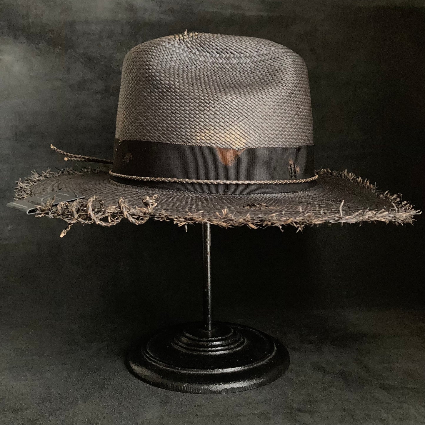 Burned scars black panama hat