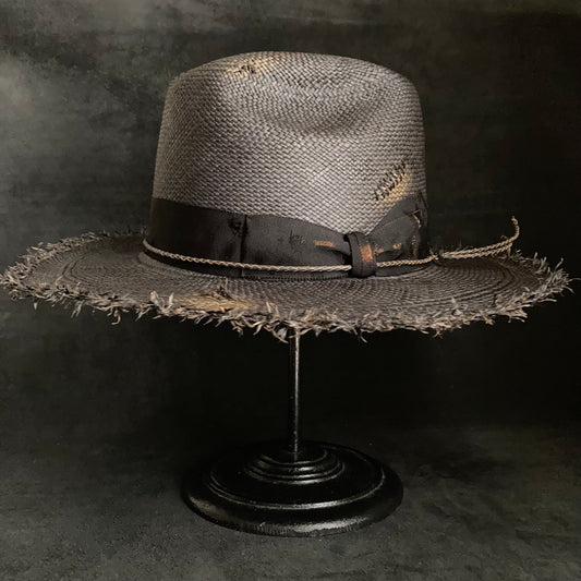 Burned scars black panama hat