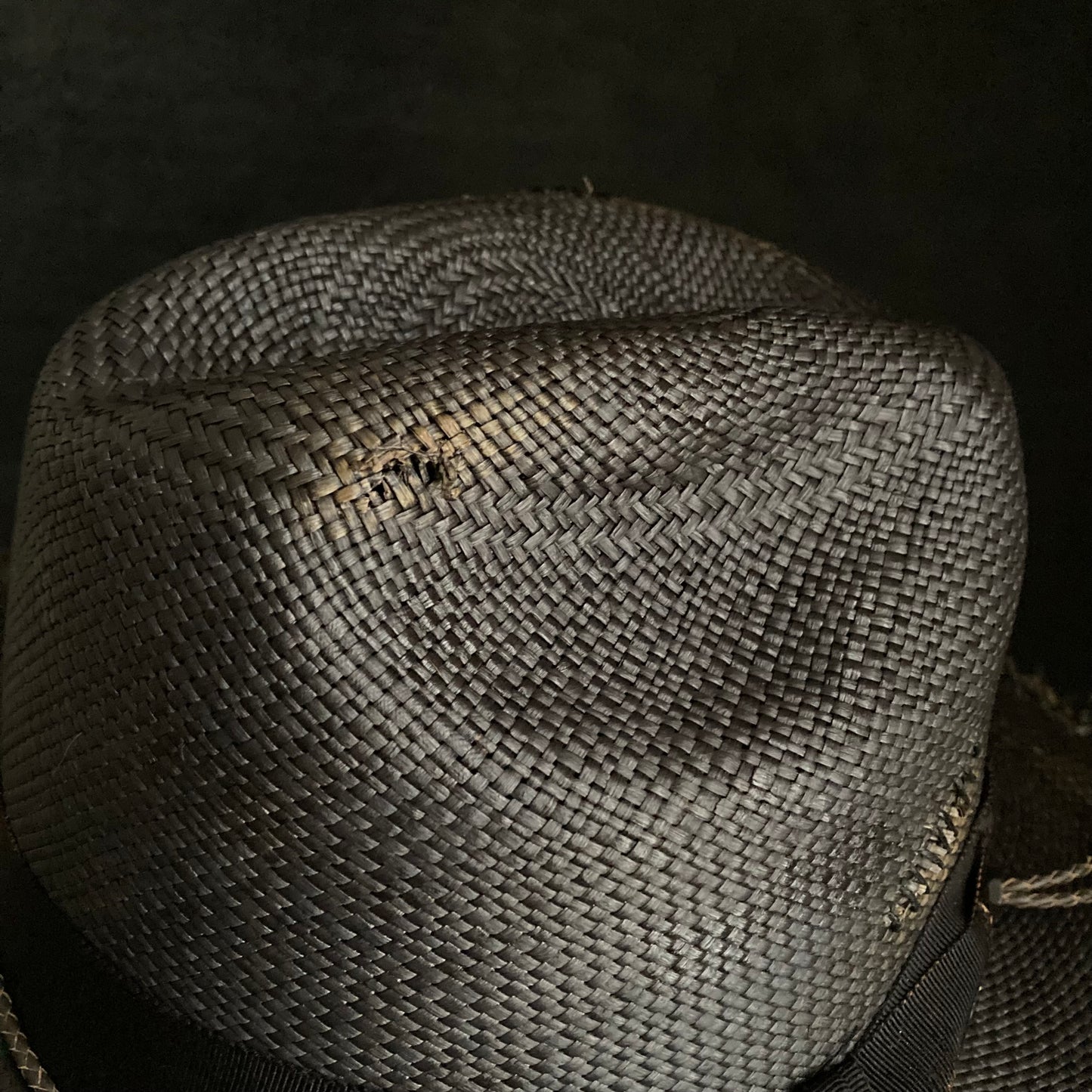 Burned scars black panama hat