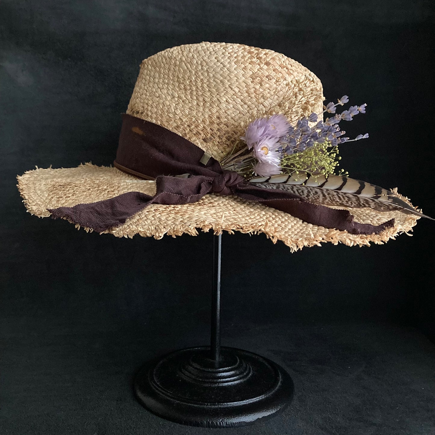Burnt natural raffia fedora hat