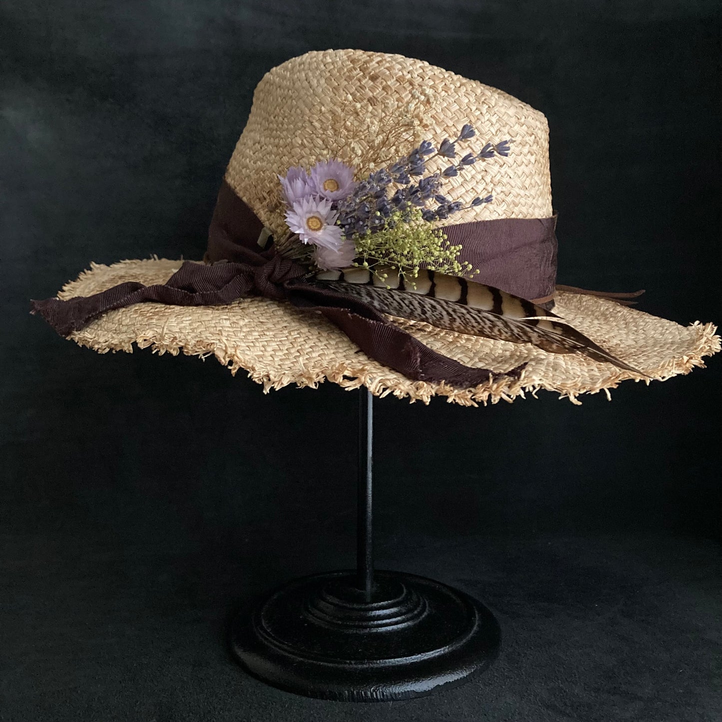 Burnt natural raffia fedora hat