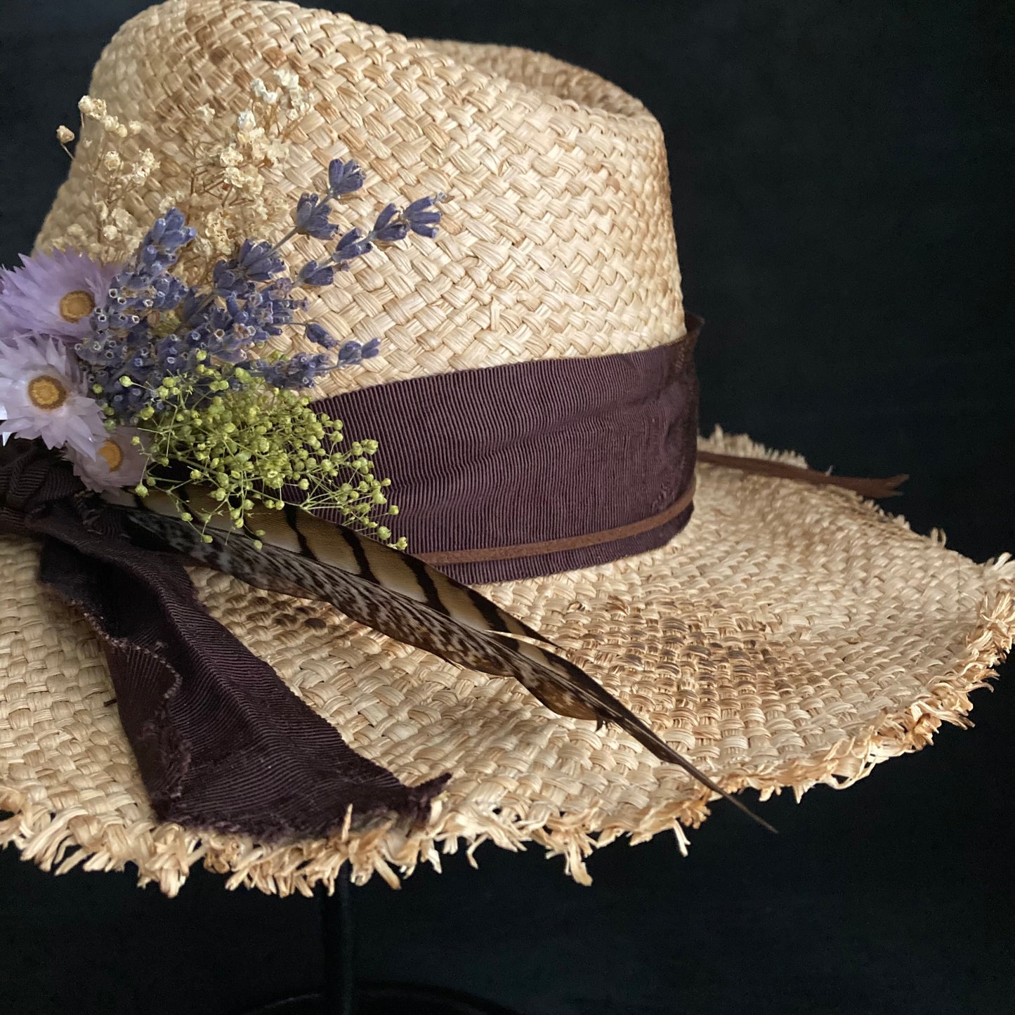 Burnt natural raffia fedora hat