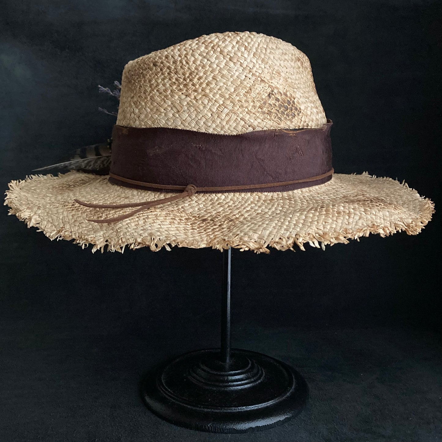 Burnt natural raffia fedora hat