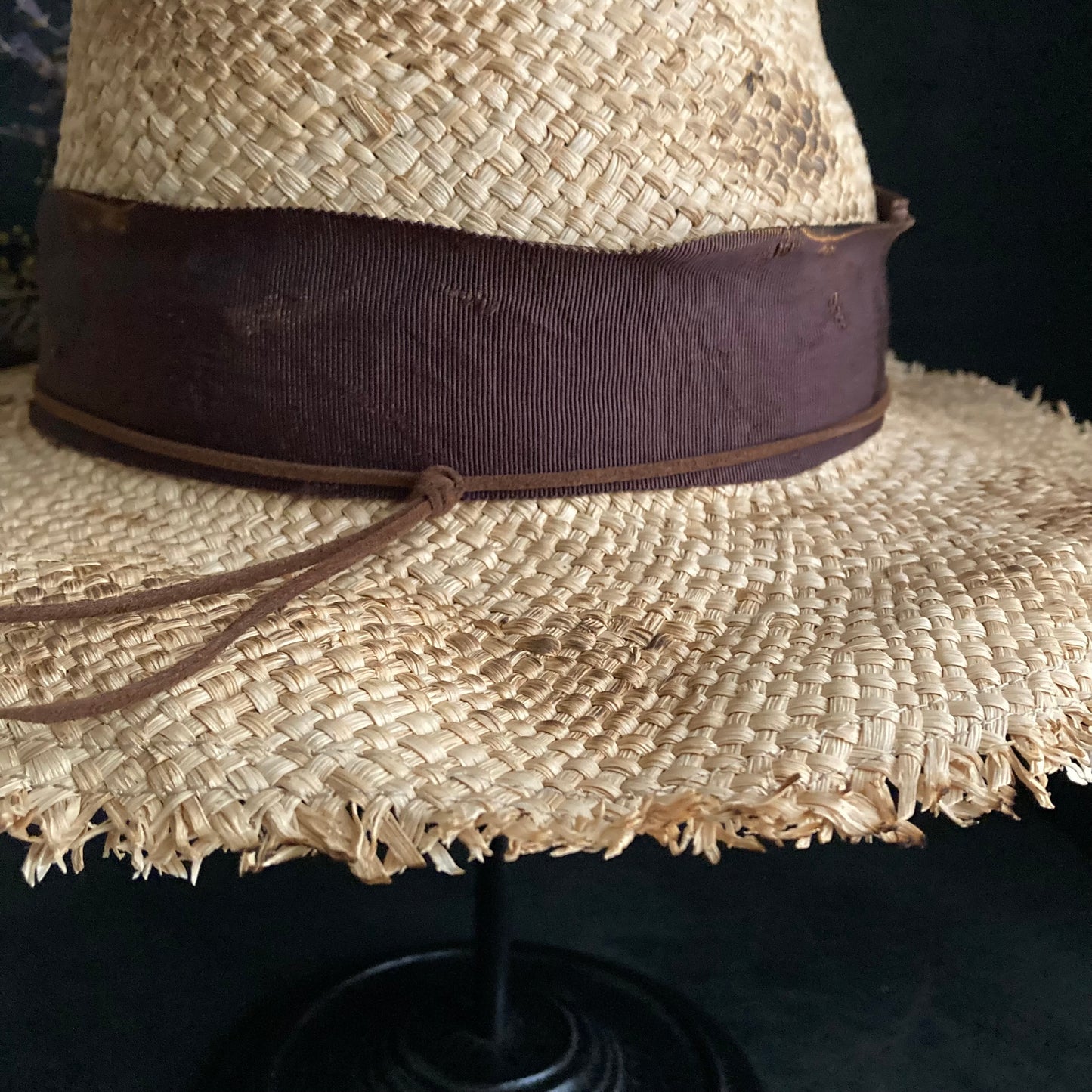 Burnt natural raffia fedora hat