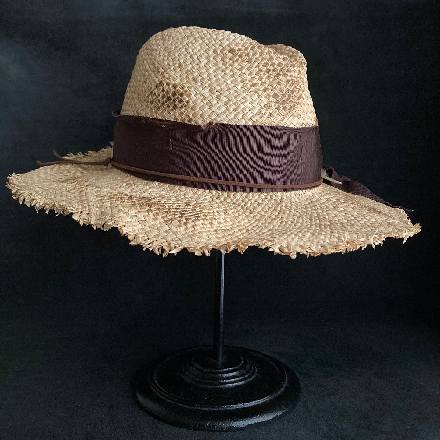 Burnt natural raffia fedora hat