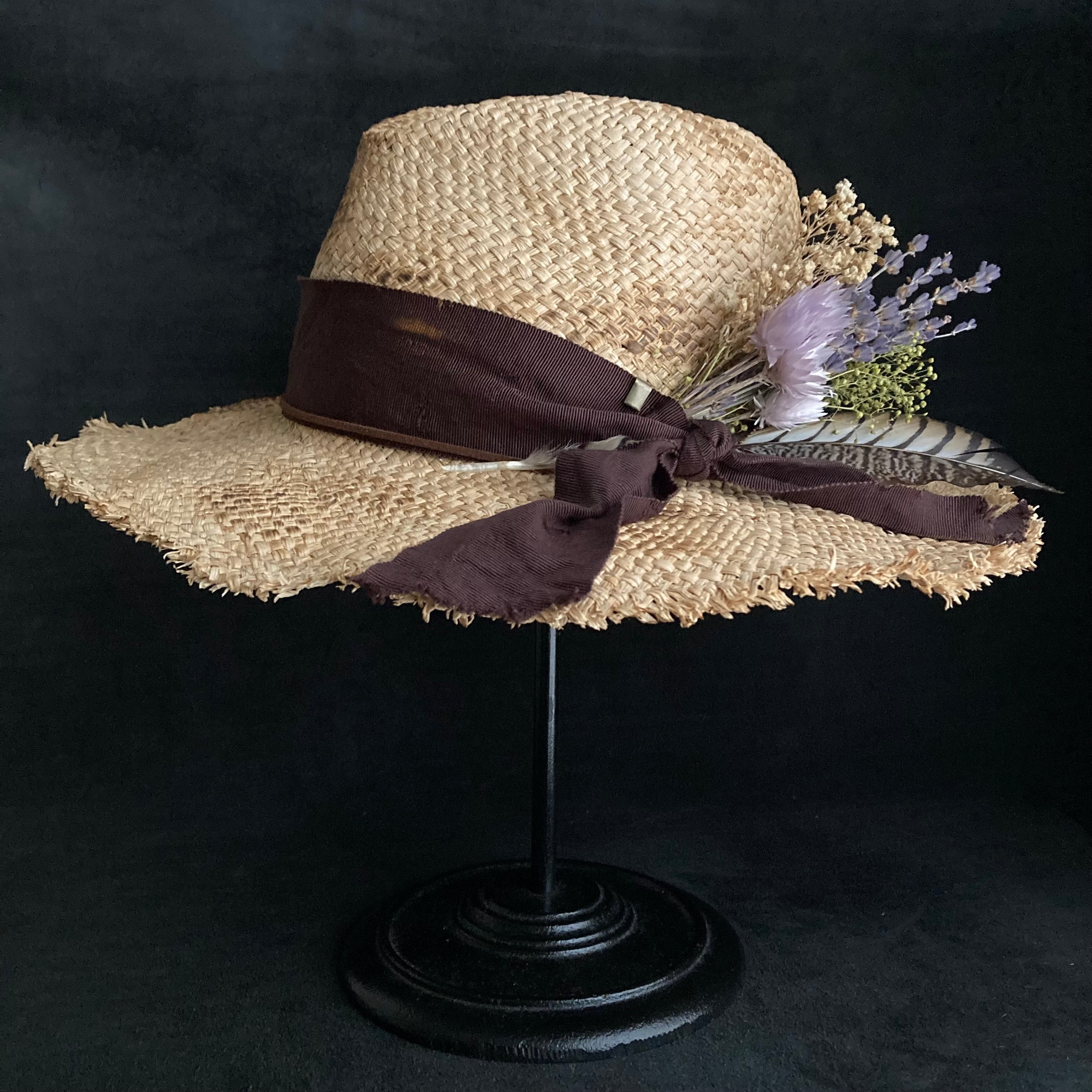 Burnt natural raffia fedora hat – triangles hat