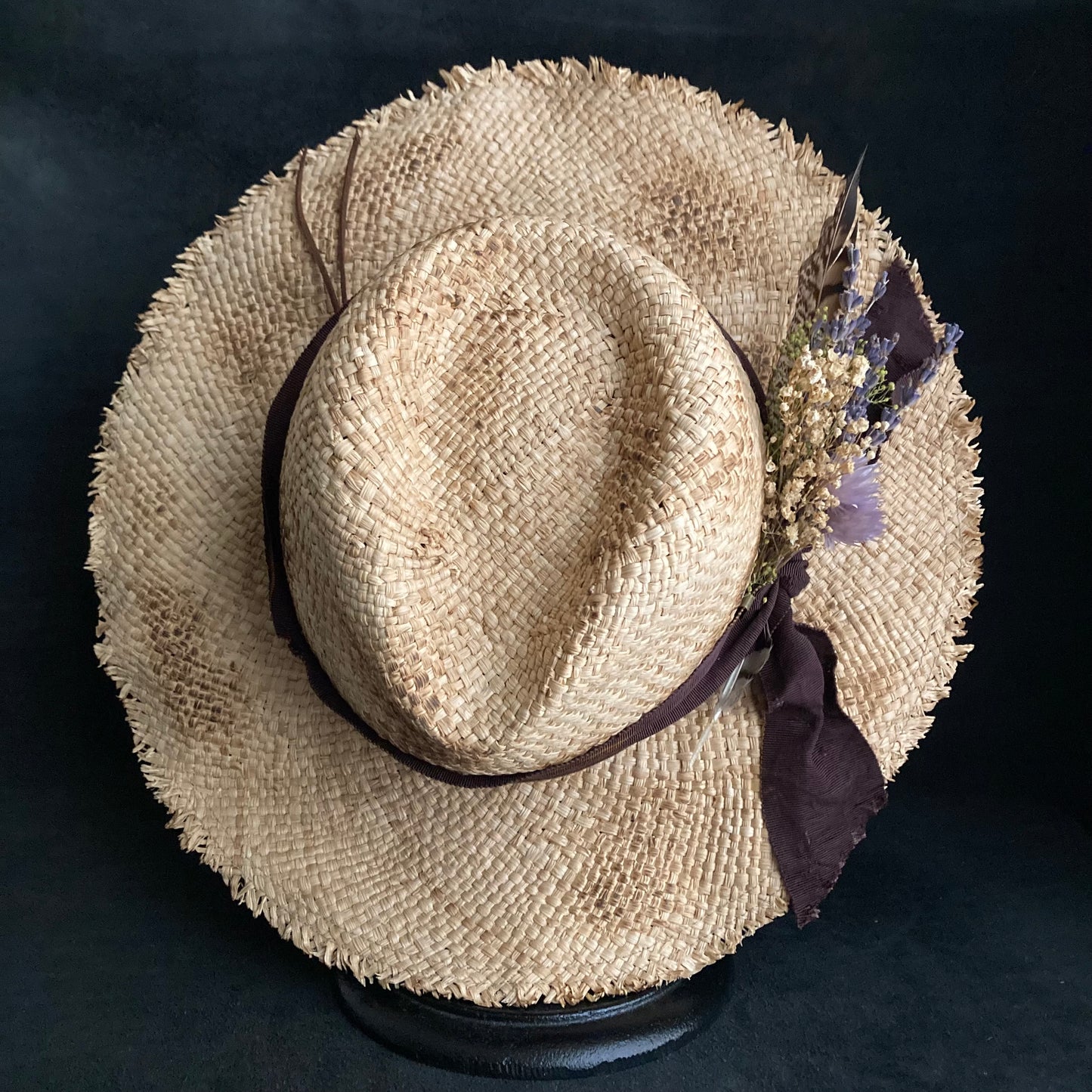 Burnt natural raffia fedora hat