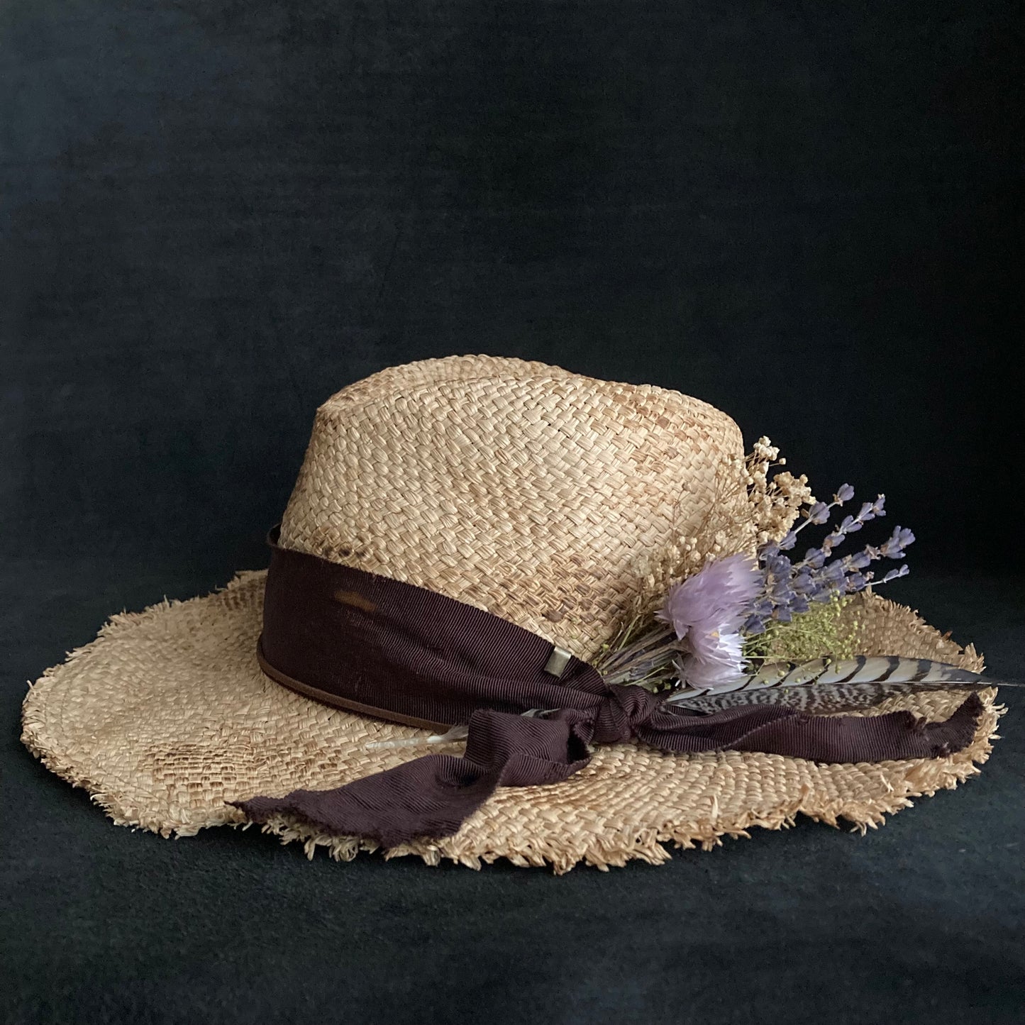 Burnt natural raffia fedora hat