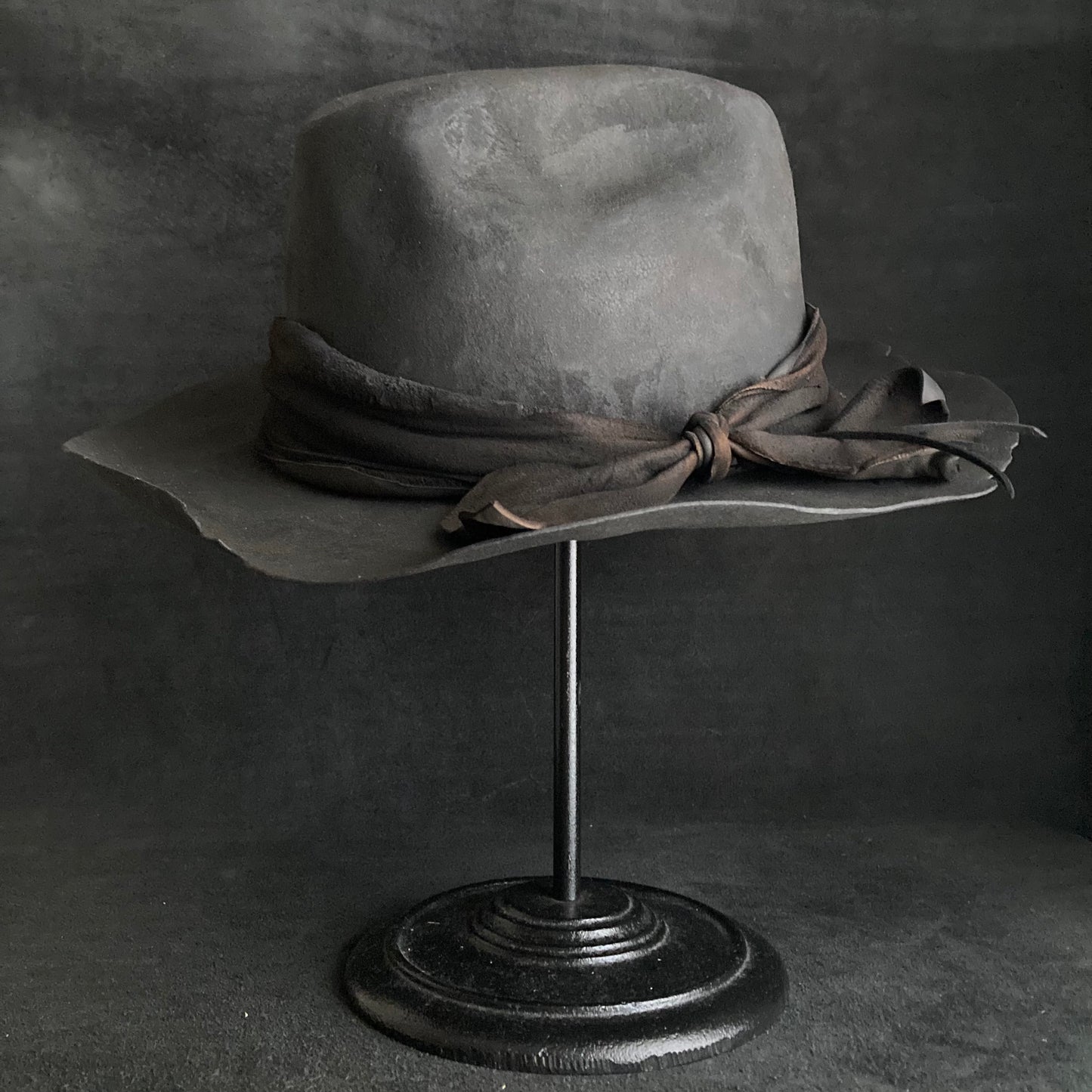 Charcoal jagged leather western hat