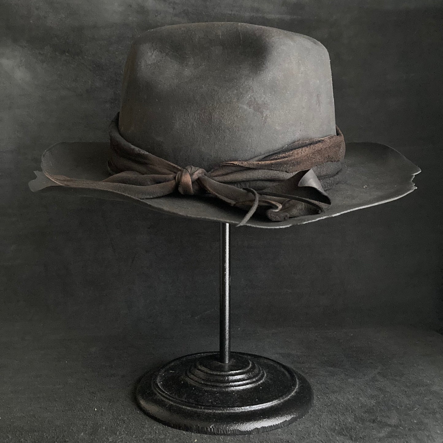 Charcoal jagged leather western hat
