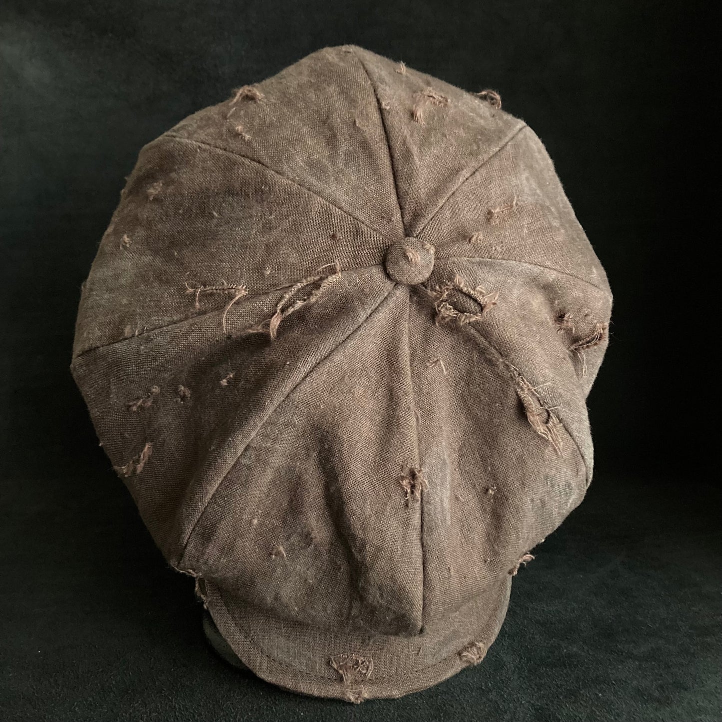 Big volume brown linen damage  casquette (brim core)