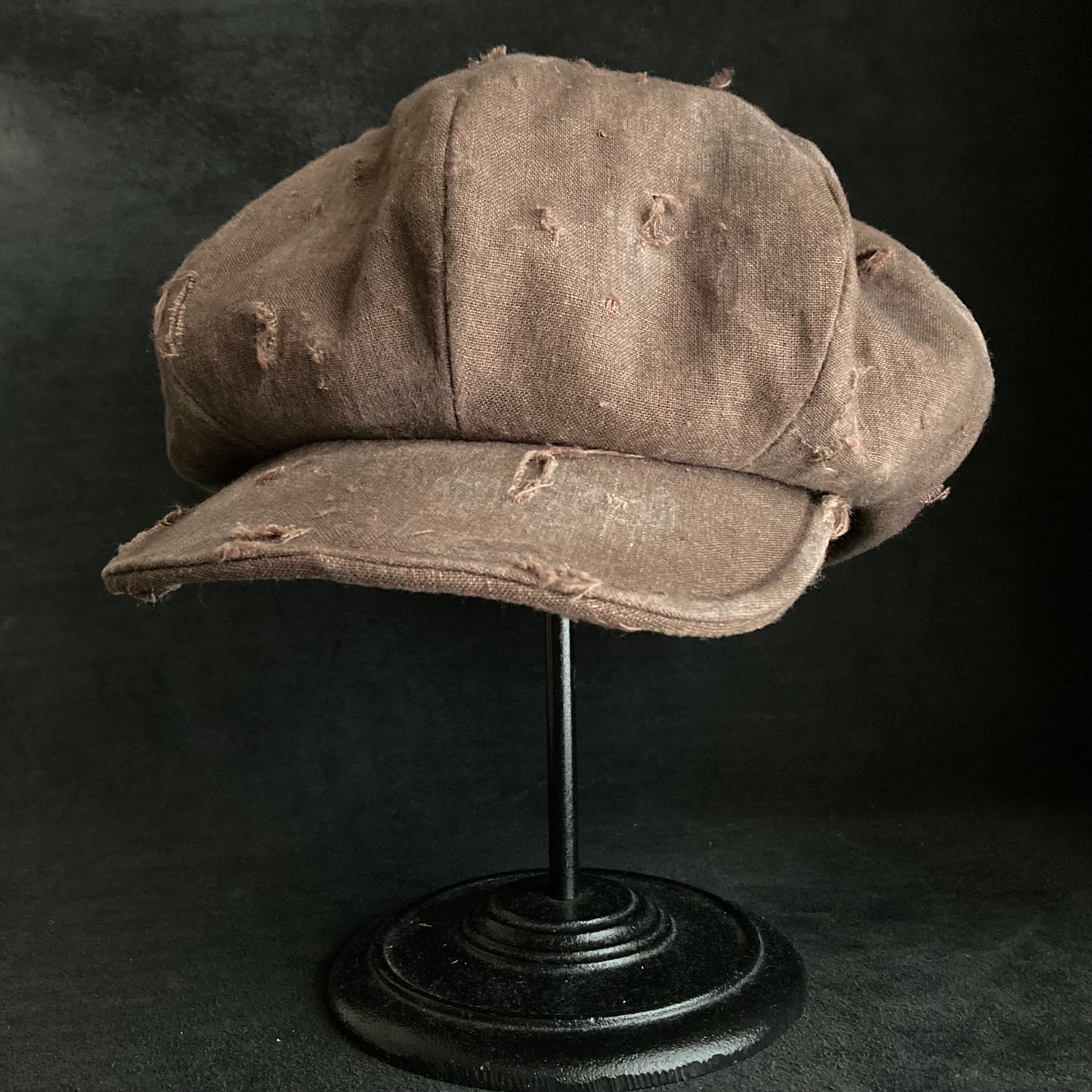Big volume brown linen damage  casquette (brim core)