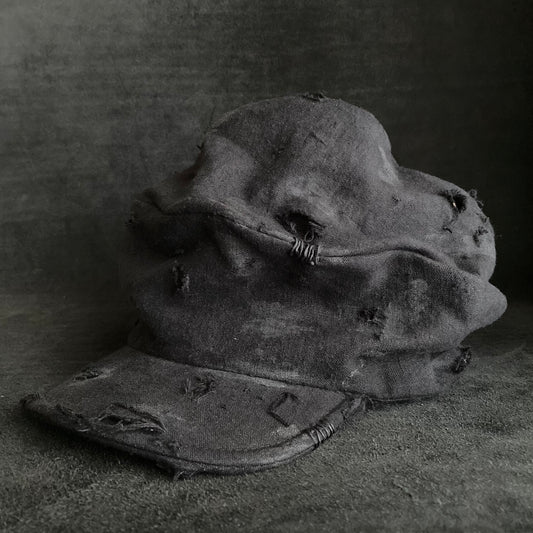 Black linen damage turn cap (brim core)