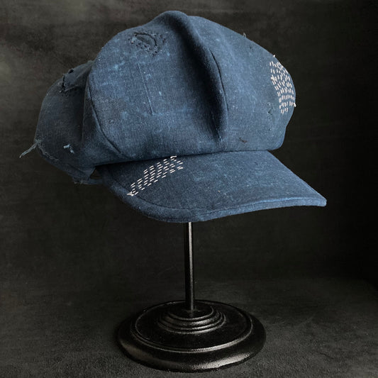 Big volume Indigo dyed hand stitch damage casquette (brim core)