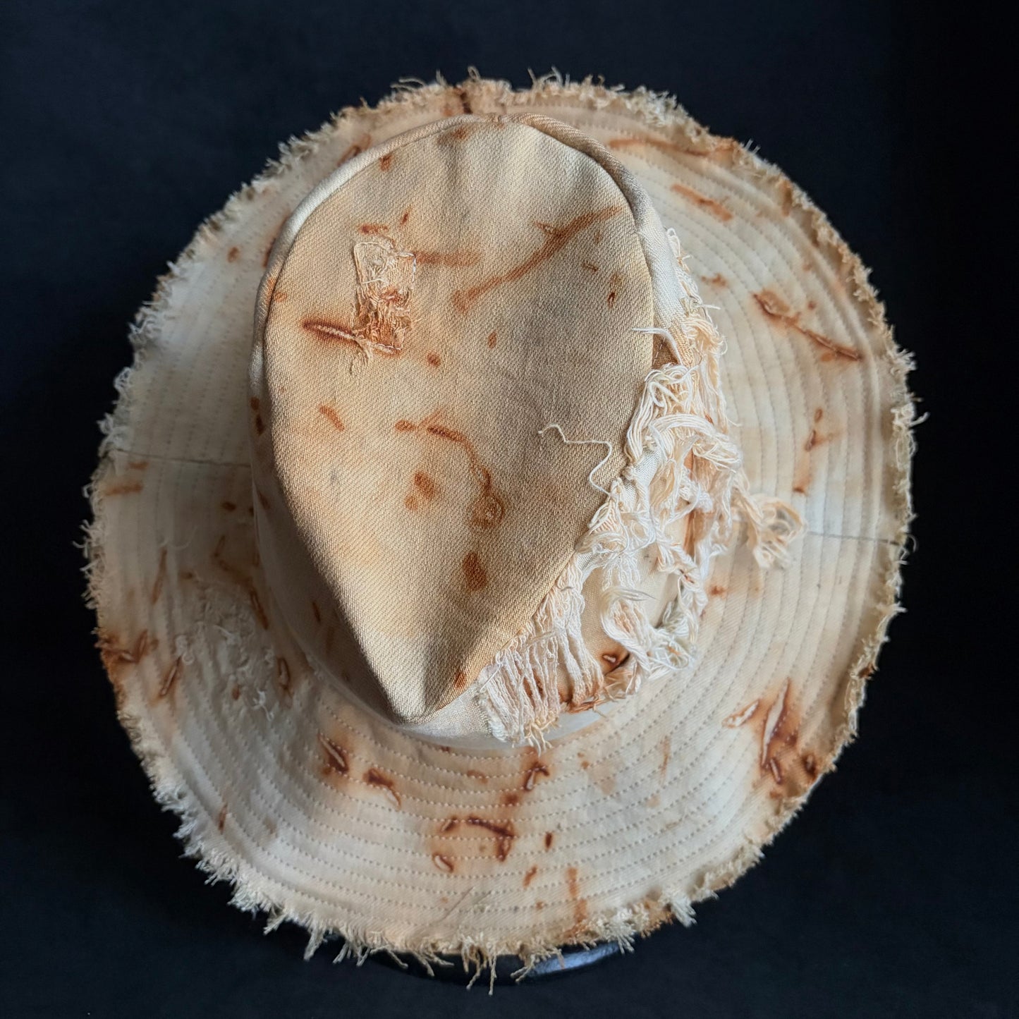 Rust dyed bleach denim fedora hat