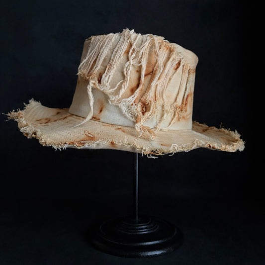Rust dyed bleach denim fedora hat