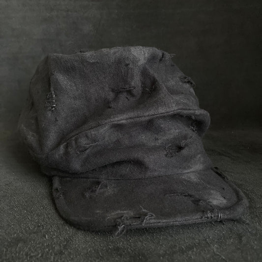 Black linen damage turn cap (brim core)