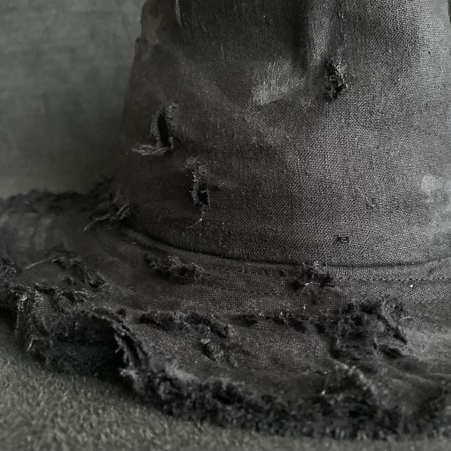 Black linen damage dirt  fedora hat