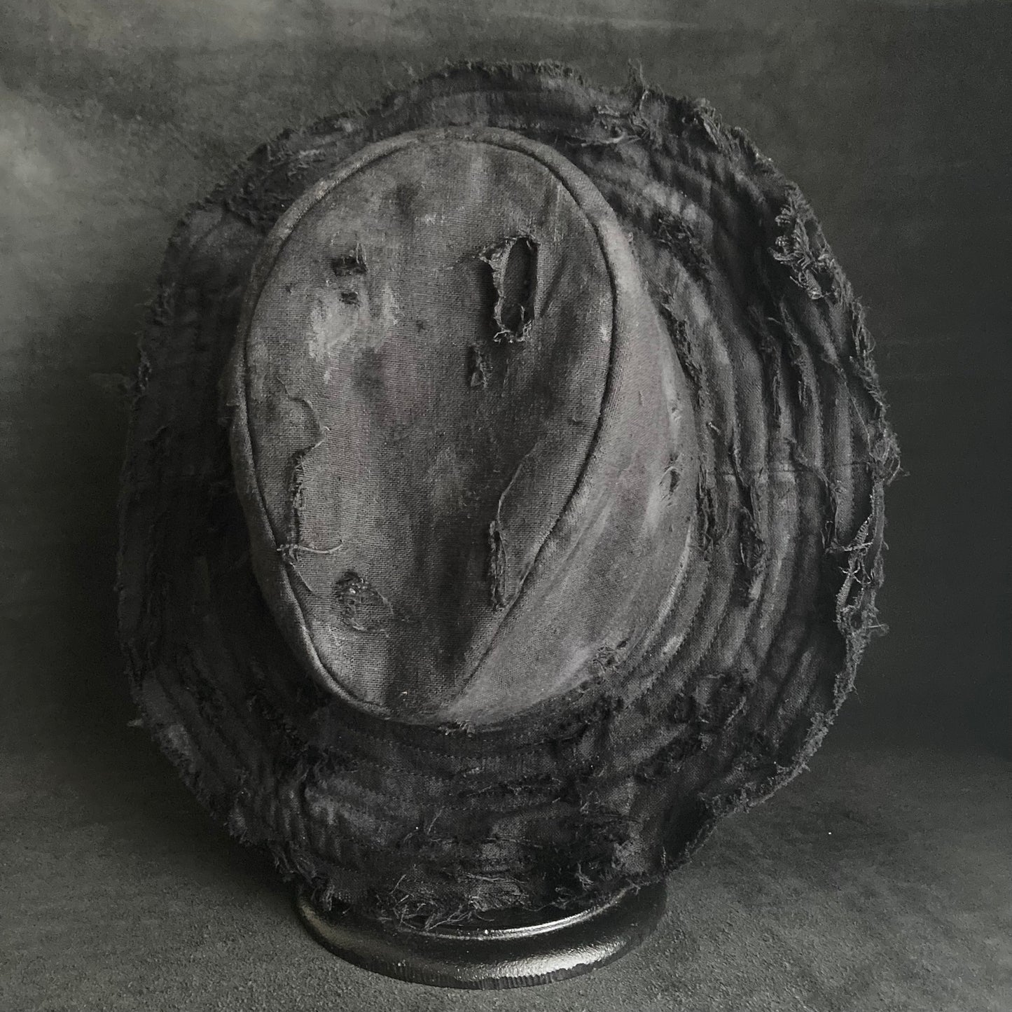 Black linen damage dirt  fedora hat