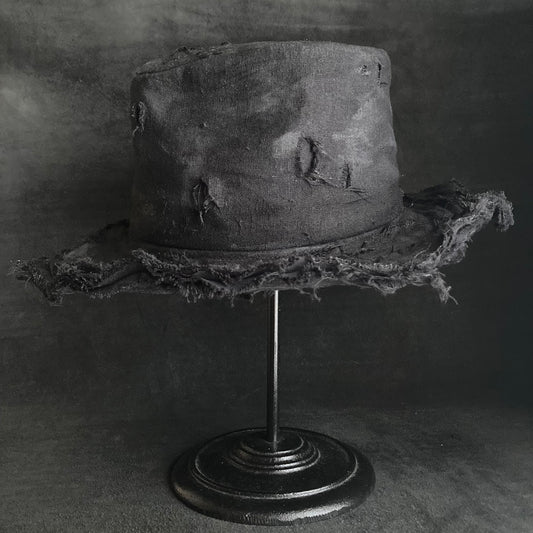 Black linen damage dirt  fedora hat