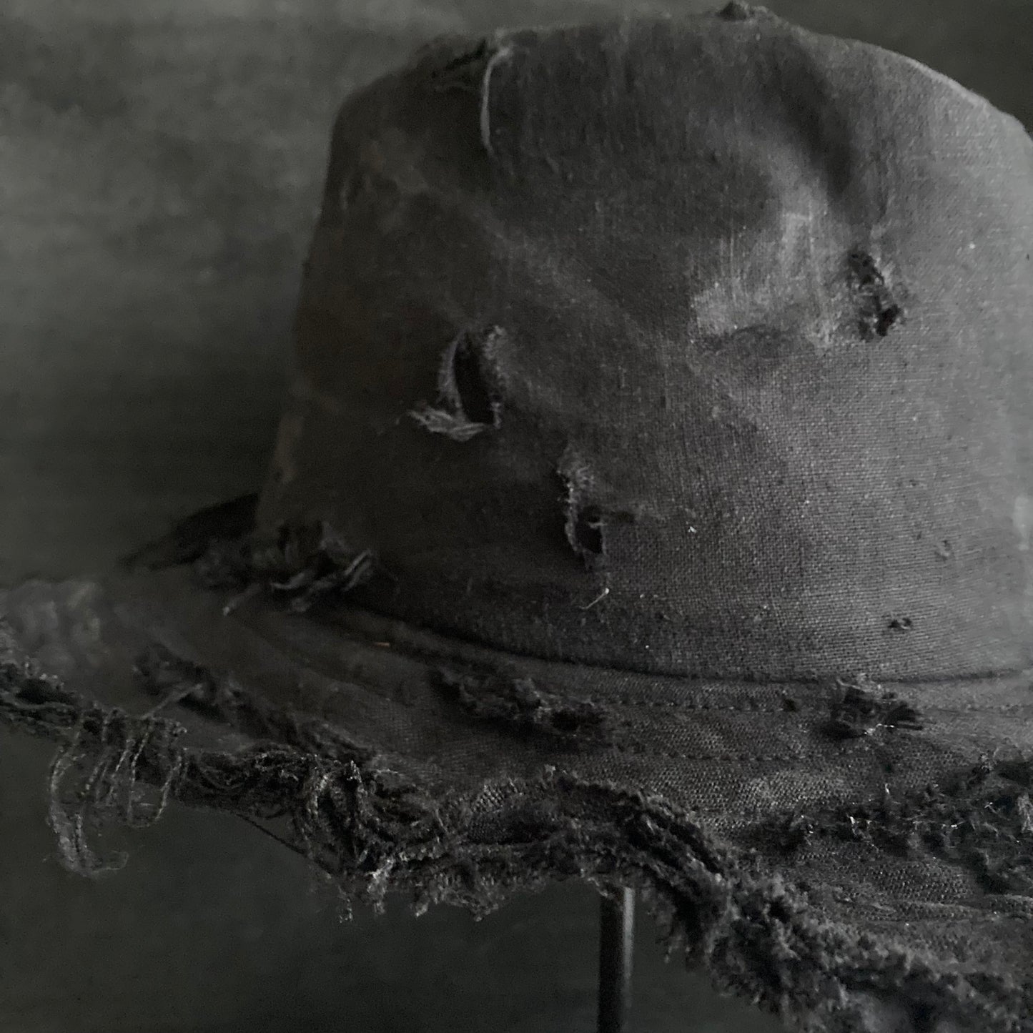 Black linen damage dirt  fedora hat