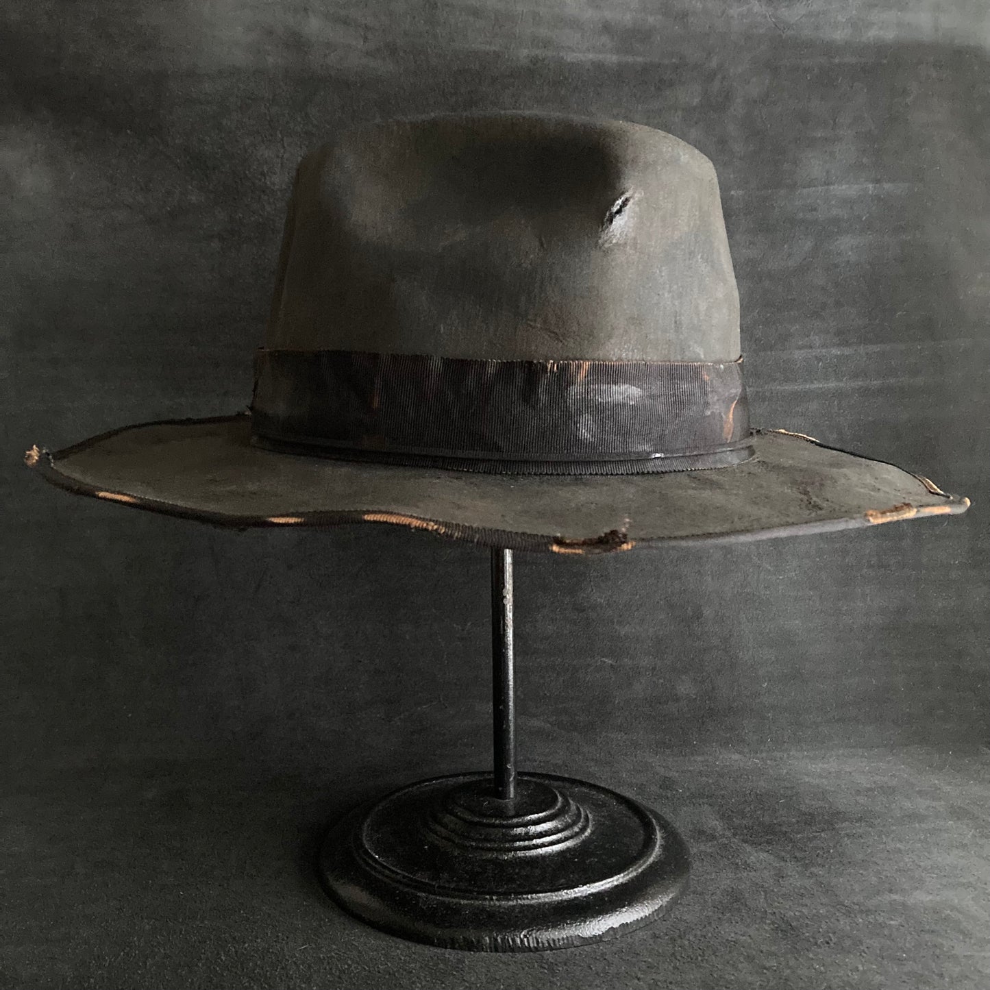 Charcoal burnt ribbon western hat