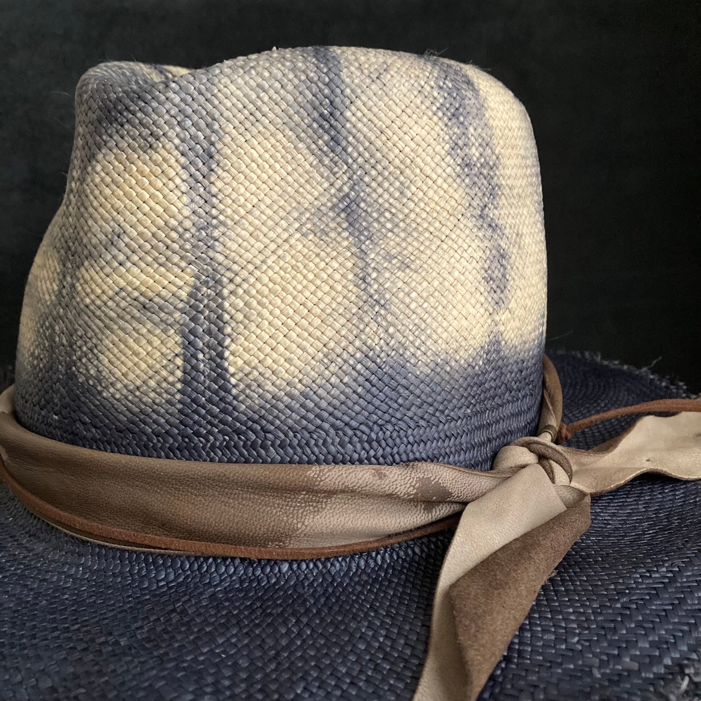 Navy old pattern dyeing panama hat