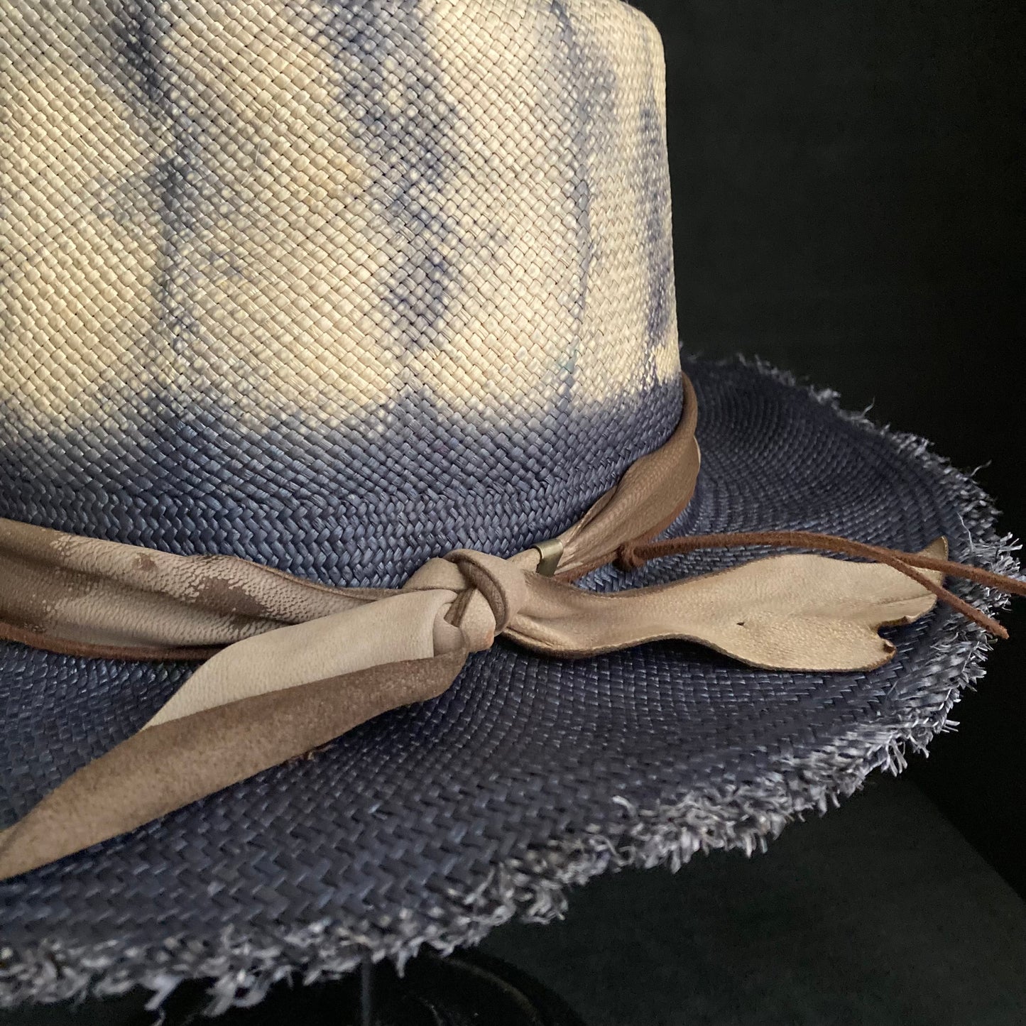 Navy old pattern dyeing panama hat