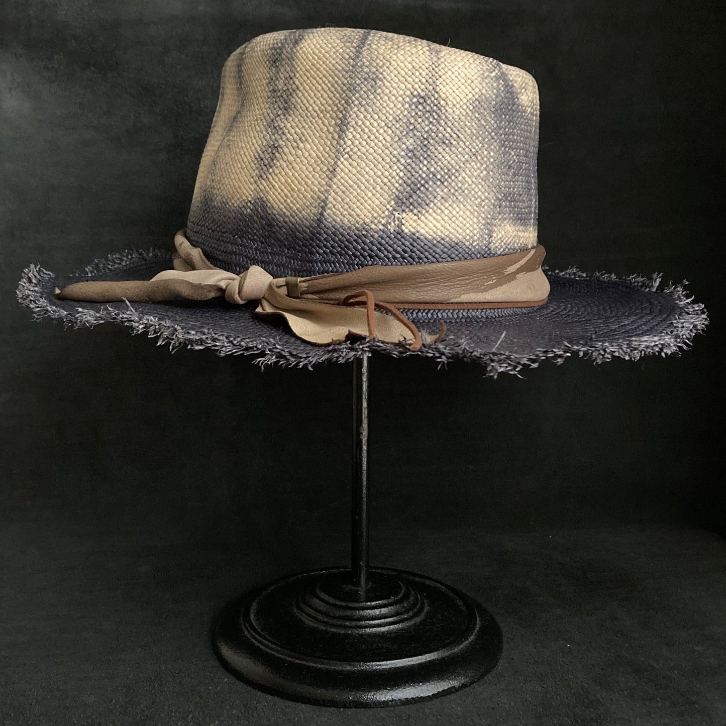 Navy old pattern dyeing panama hat