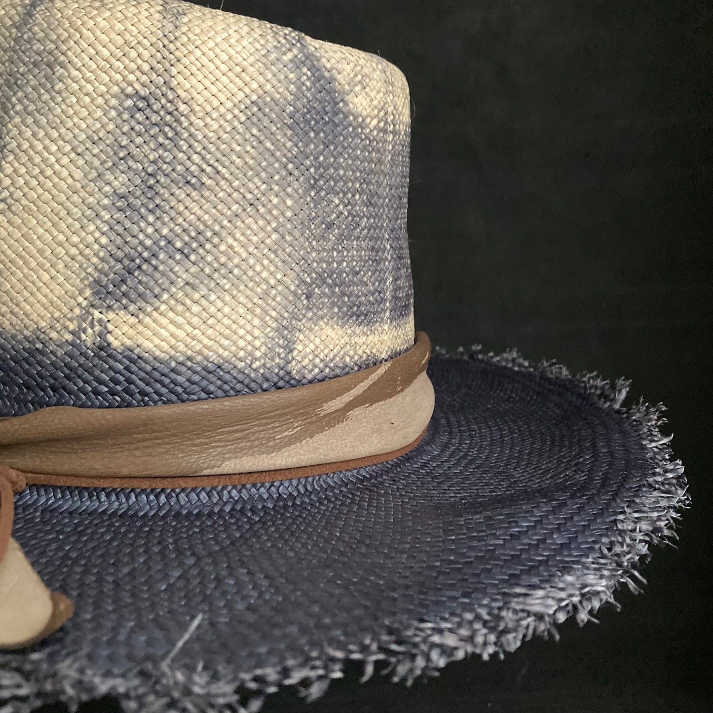 Navy old pattern dyeing panama hat