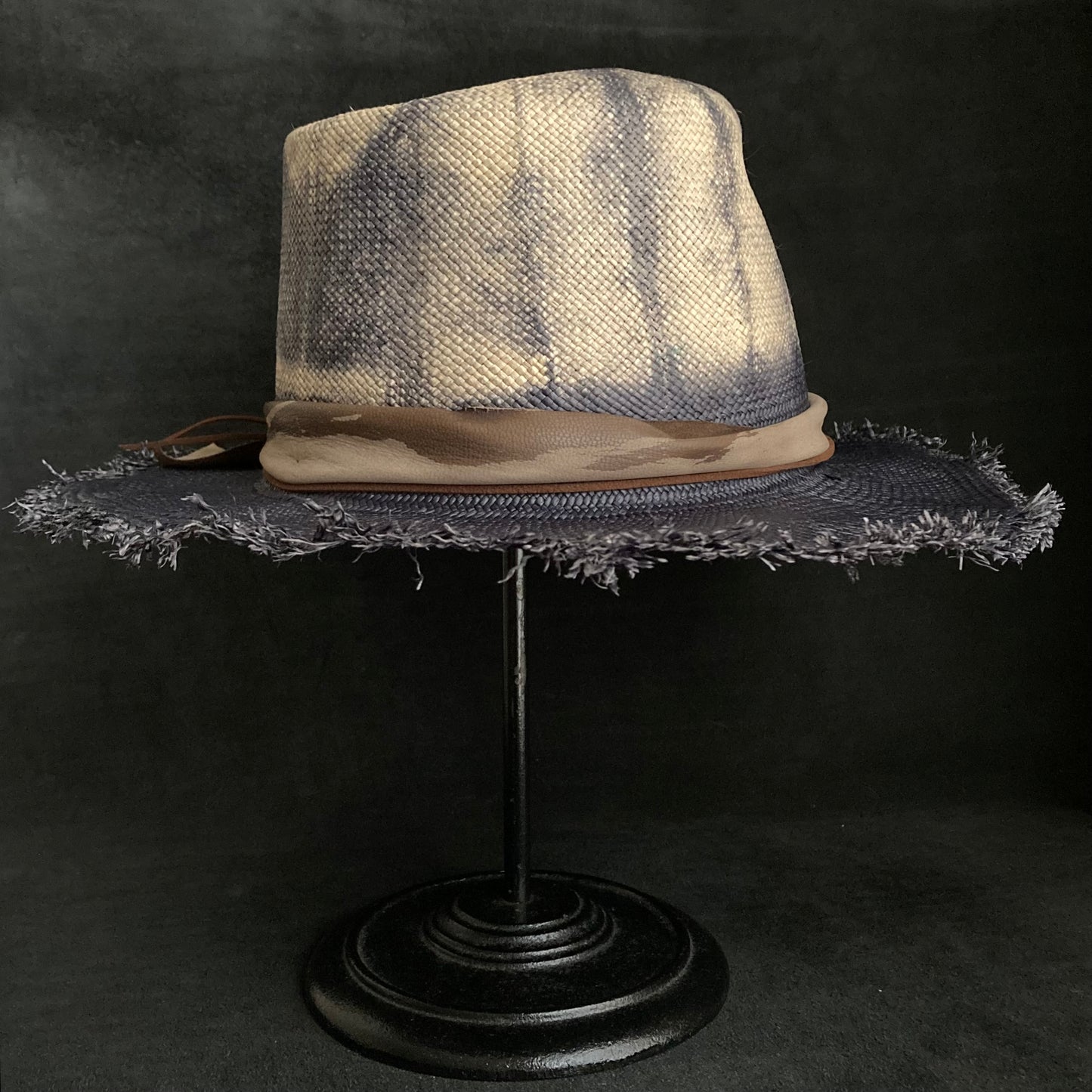 Navy old pattern dyeing panama hat