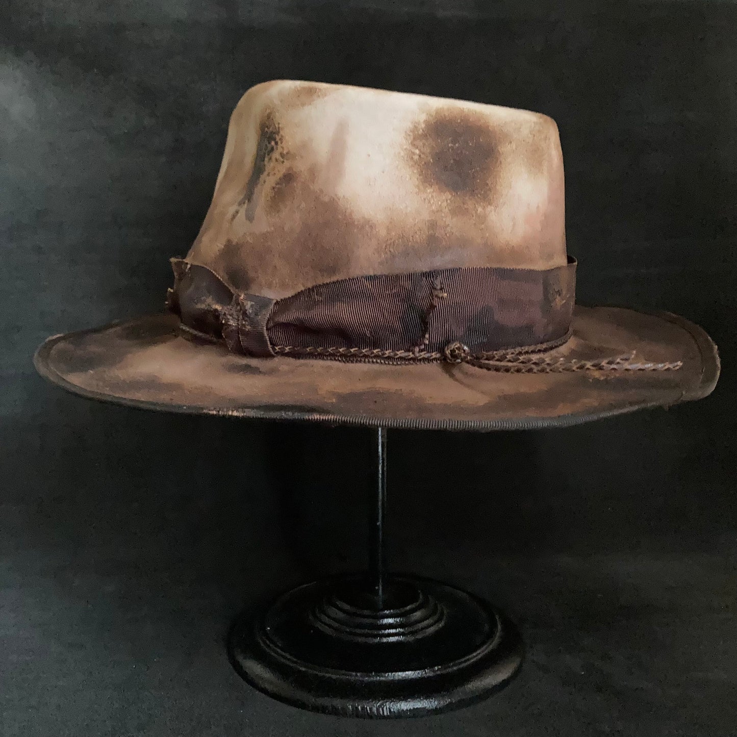 Hand-dyed brown fedora hat