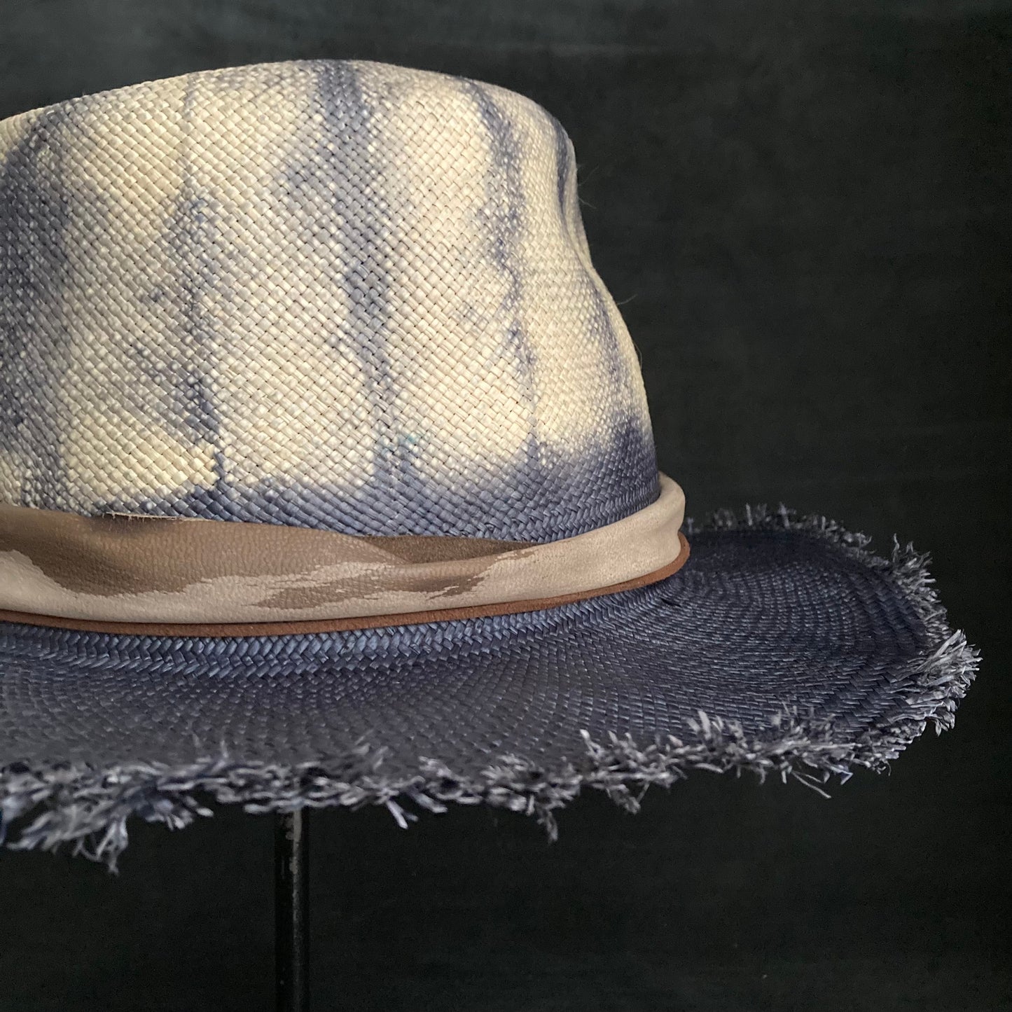Navy old pattern dyeing panama hat