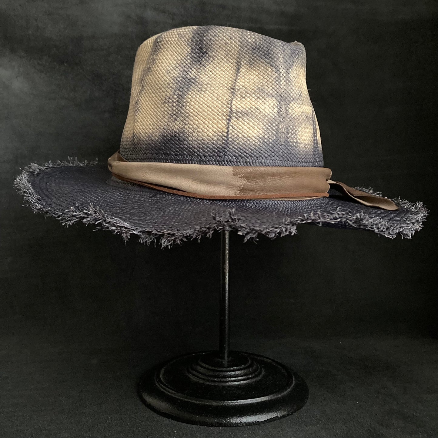 Navy old pattern dyeing panama hat