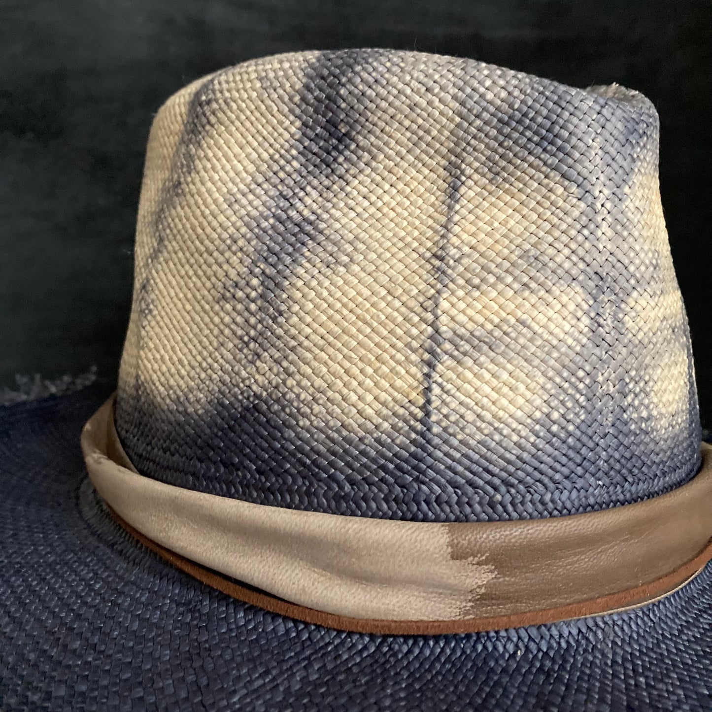 Navy old pattern dyeing panama hat