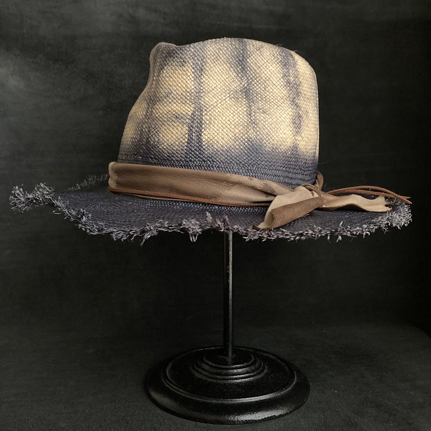 Navy old pattern dyeing panama hat