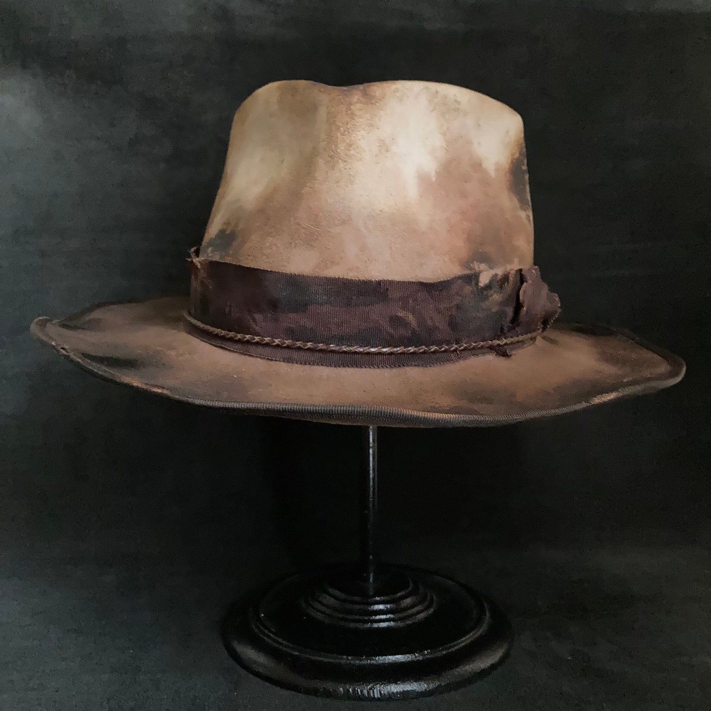 Hand-dyed brown fedora hat